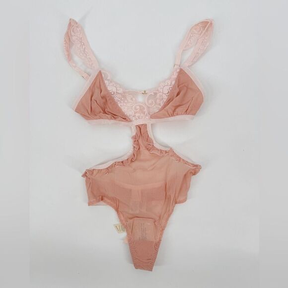 We Are HAH X Free People Women's Key to Ur Heart Sheer Bodysuit Dusty Rose NWT - Picture 3 of 8